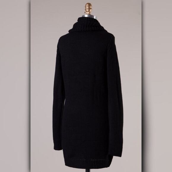 B3 / A308 • Black Cowl Neck Cable Knit Tunic Sweater Dress - Picture 5 of 5